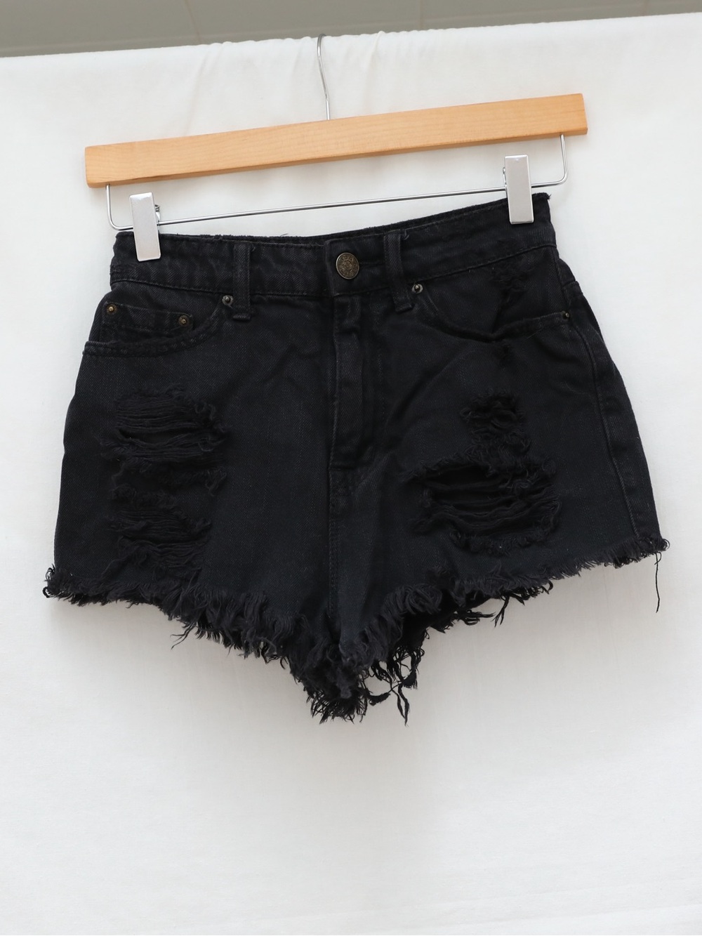 BDG Super High Rise Cheeky Shorts Urban Outfitters high waist black distressed